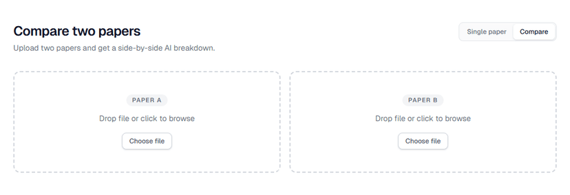 Tool screenshot of compare two papers mode